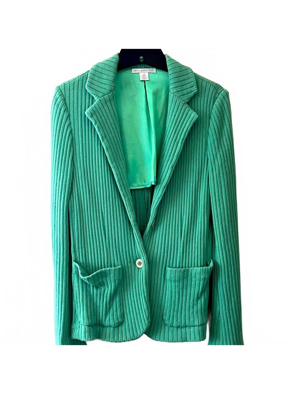 Petite Sophisticate Green Ribbed Blazer Women’s Jacket Vintage Workwear